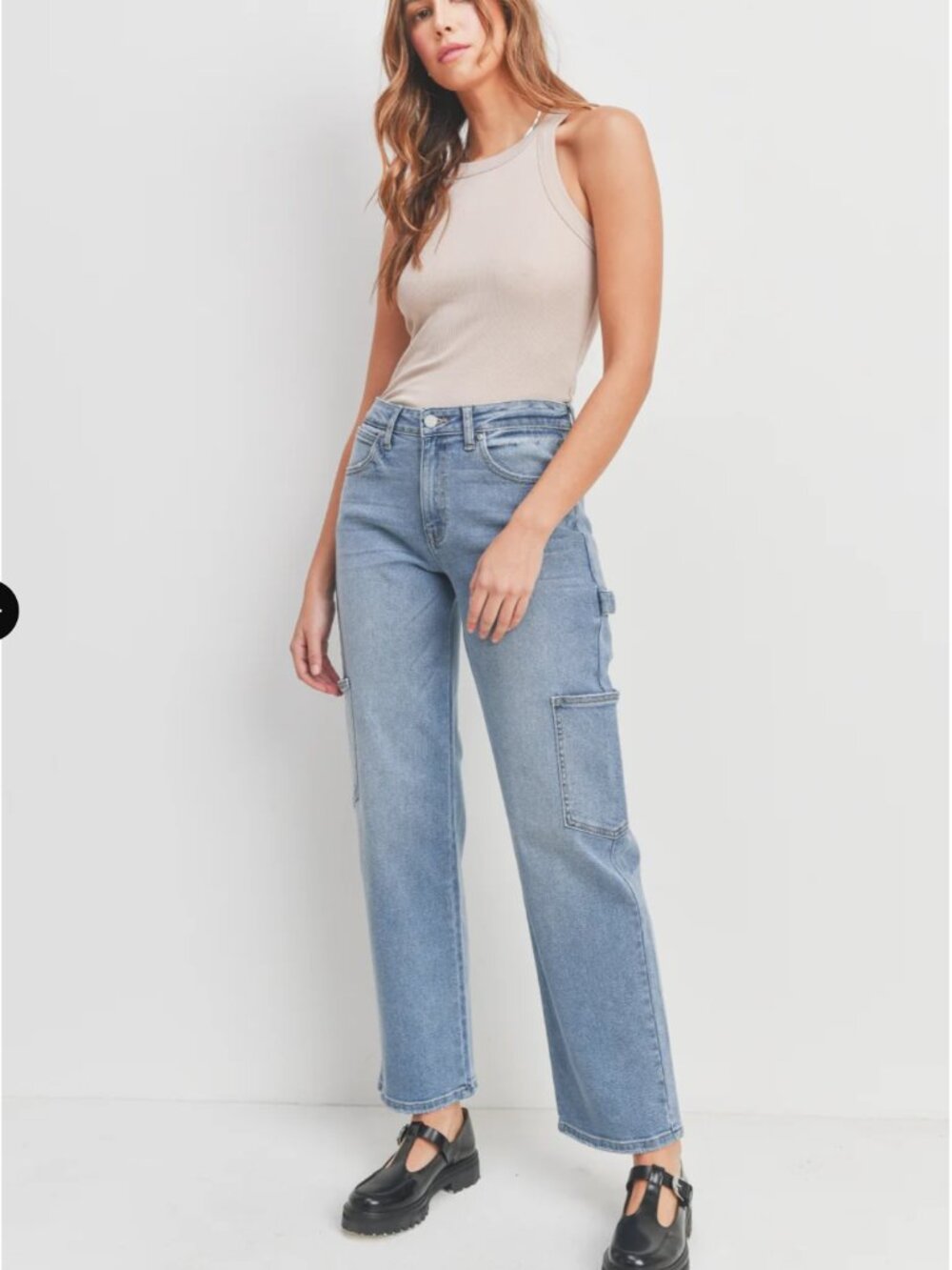 JBD Courtney Cargo Wide Leg Jean, Light Wash | Women's Size 29
